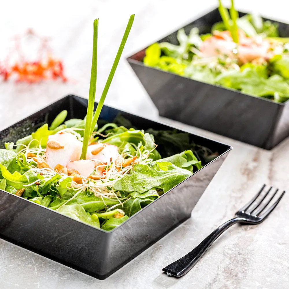 10 oz Square Black Plastic Small Modern Bowl - 4 1/4" x 4 1/4" x 1 1/2" - 100 count box