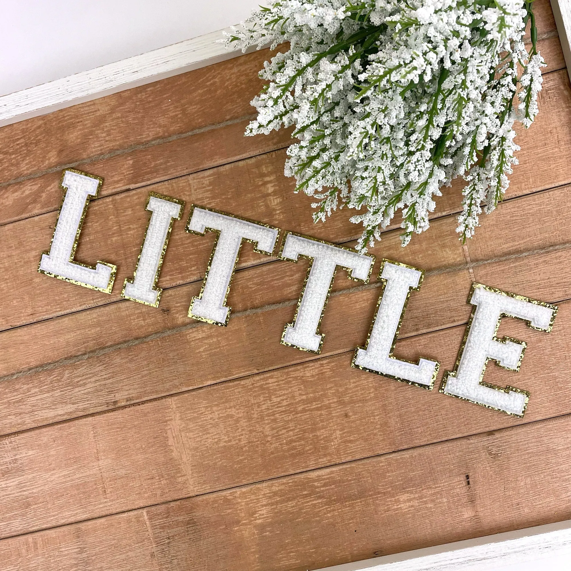 Big & Little Iron-On Varsity Greek Letter Patch Set, Chenille Patches, Gold Glitter Trim, DIY Project