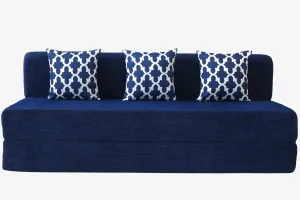 Chenille Jumbo Sofa Bed, Dotted Blue | 6.5 x 6.5, Three Seater | 3 Semicircle Cushions