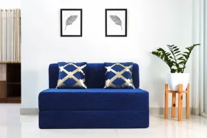 Chenille Sofa Bed, Dotted Blue | 4 x 6, Double Seater | 2 Golden Edge Cushions