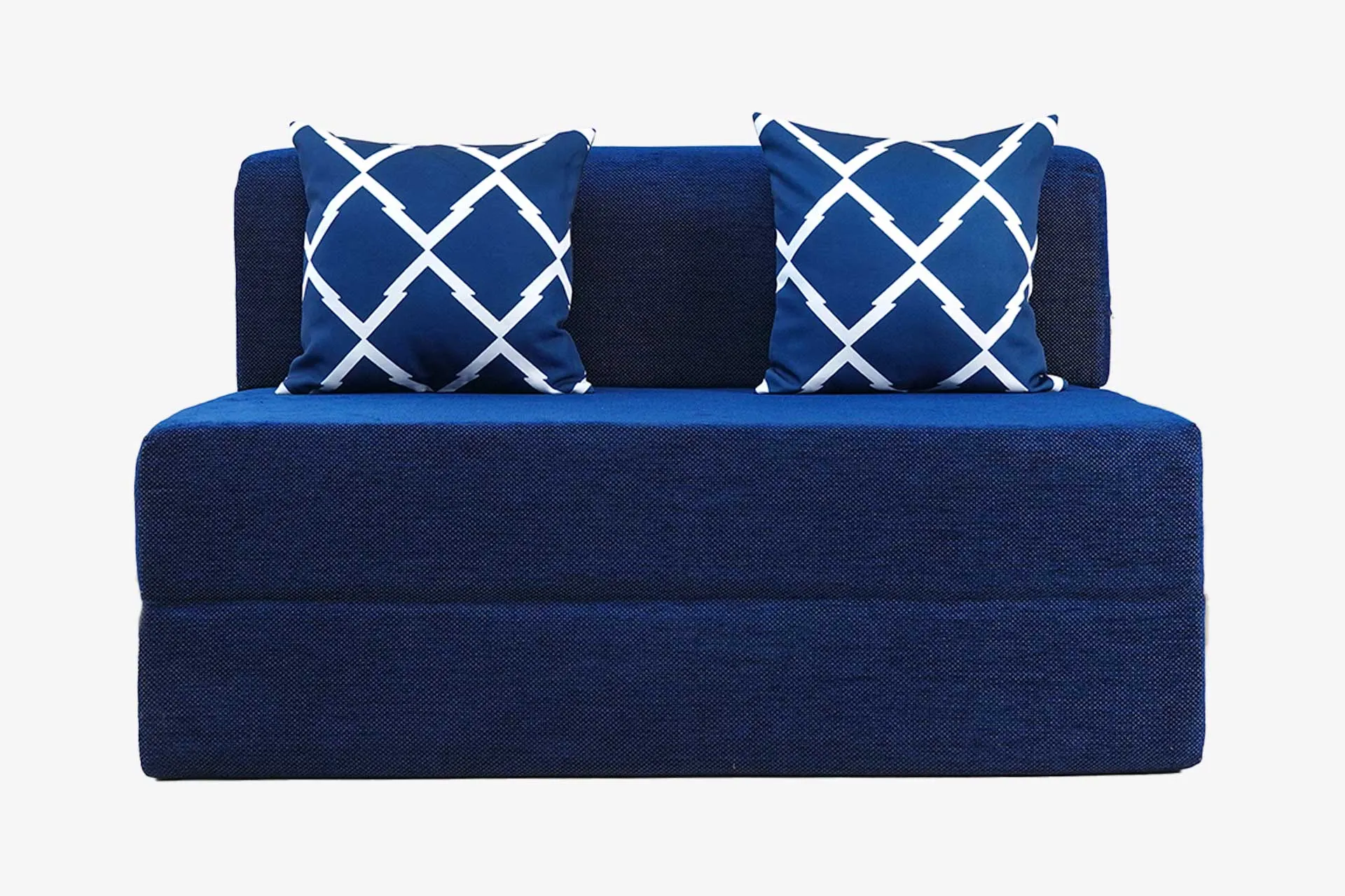 Chenille Sofa Bed, Dotted Blue | 4 x 6.5, Double Seater | 2 Arrow Cushions