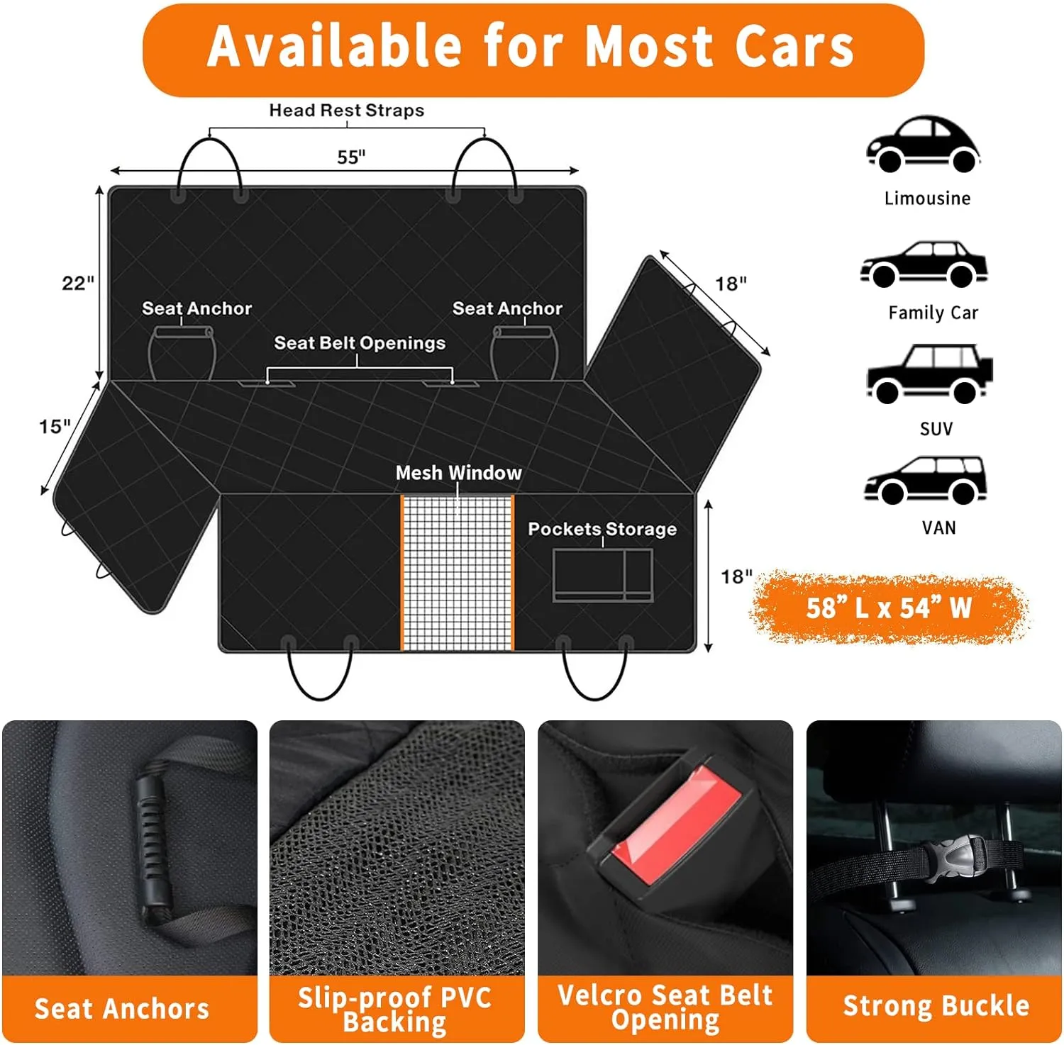 Dog Car Seat Cover,Waterproof Pet Seat Cover with Mesh Visual Window & Seat Belt Opening & Storage Pockets Dog Seat Cover,Wear-Proof Dog Back Seat Hammock for Cars, Trucks and SUV - 147 x 137 cm