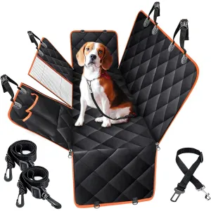 Dog Car Seat Cover,Waterproof Pet Seat Cover with Mesh Visual Window & Seat Belt Opening & Storage Pockets Dog Seat Cover,Wear-Proof Dog Back Seat Hammock for Cars, Trucks and SUV - 147 x 137 cm
