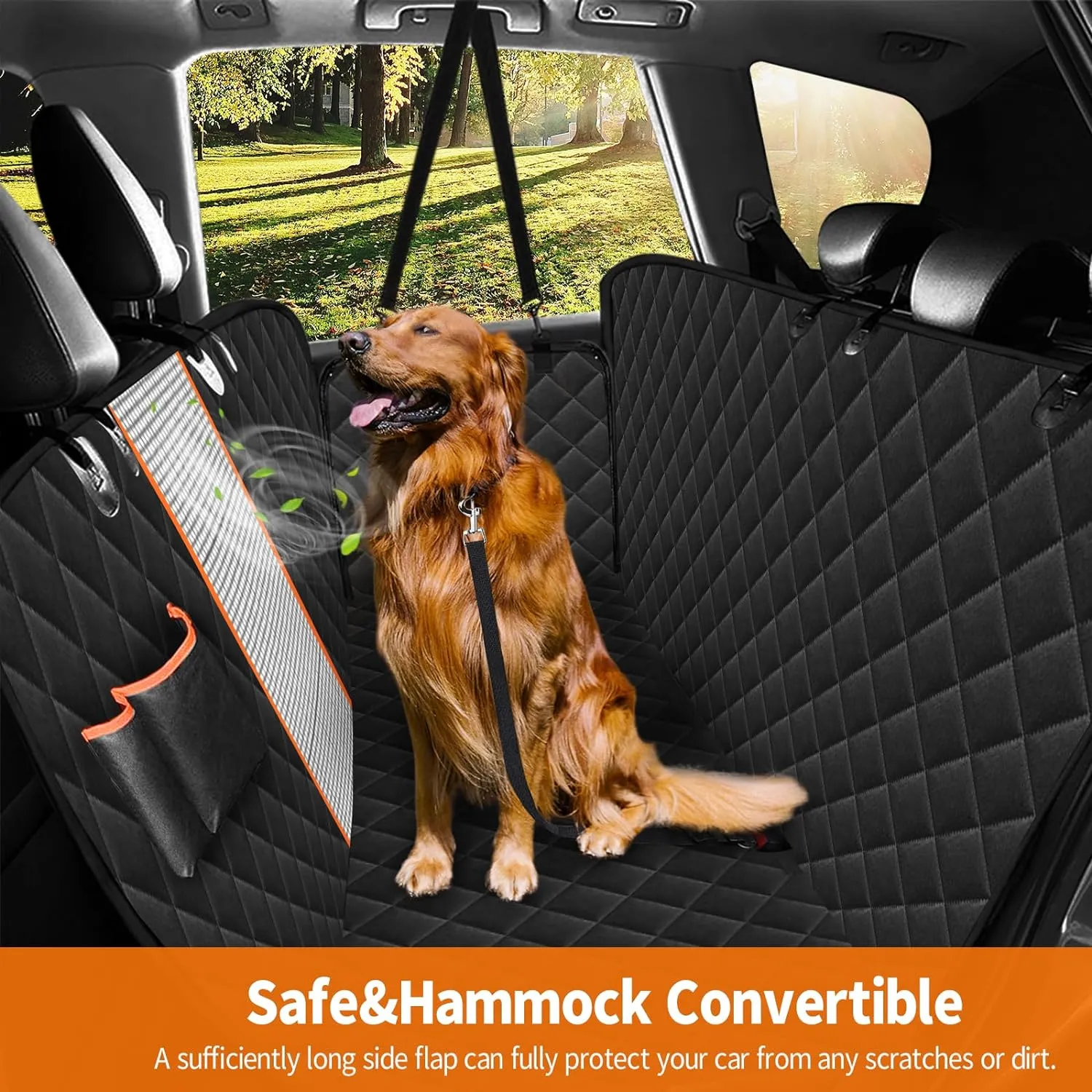Dog Car Seat Cover,Waterproof Pet Seat Cover with Mesh Visual Window & Seat Belt Opening & Storage Pockets Dog Seat Cover,Wear-Proof Dog Back Seat Hammock for Cars, Trucks and SUV - 147 x 137 cm