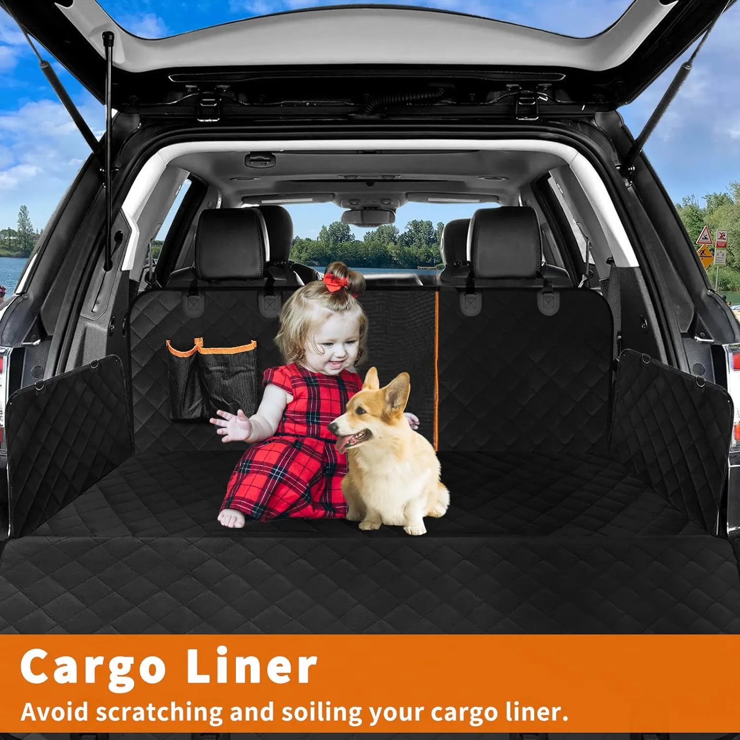 Dog Car Seat Cover,Waterproof Pet Seat Cover with Mesh Visual Window & Seat Belt Opening & Storage Pockets Dog Seat Cover,Wear-Proof Dog Back Seat Hammock for Cars, Trucks and SUV - 147 x 137 cm