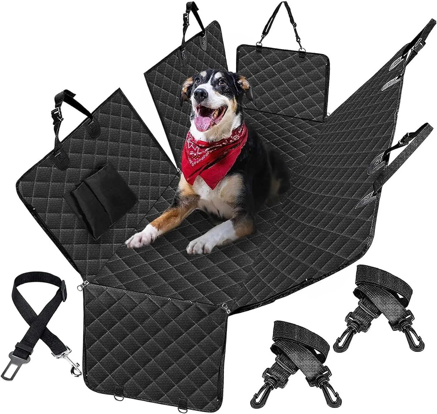 Dog Car Seat Cover,Waterproof Pet Seat Cover with Mesh Visual Window & Seat Belt Opening & Storage Pockets Dog Seat Cover,Wear-Proof Dog Back Seat Hammock for Cars, Trucks and SUV - 147 x 137 cm