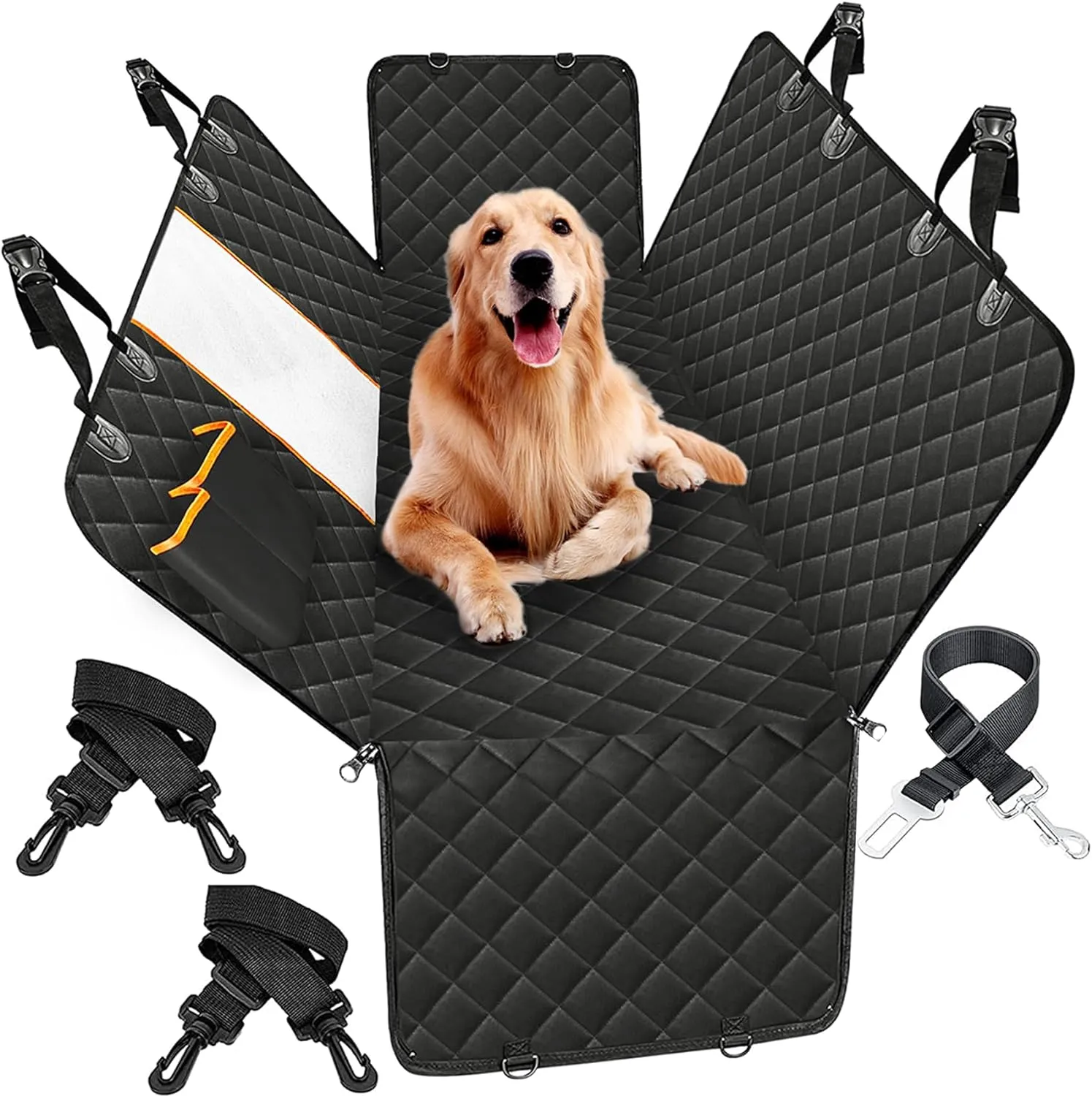 Dog Car Seat Cover,Waterproof Pet Seat Cover with Mesh Visual Window & Seat Belt Opening & Storage Pockets Dog Seat Cover,Wear-Proof Dog Back Seat Hammock for Cars, Trucks and SUV - 147 x 137 cm