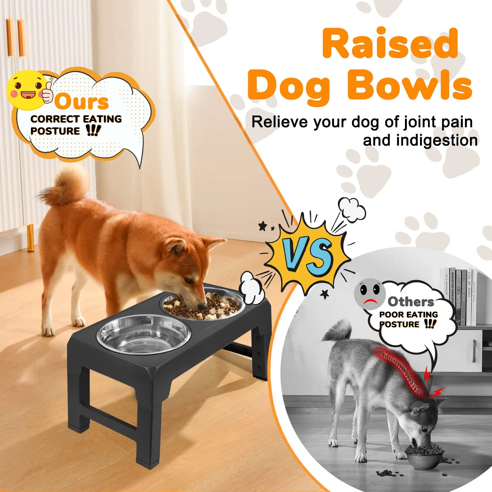 Elevated Dog Bowls 4 Height Adjustable Raised Dog Bowl with 2 Stainless Steel Dog Food Bowls Non-Slip Dog Bowl Stand Adjusts to 3.2”, 8.7”, 10.2”, 11.8” for Small Medium Large Dogs and Pets