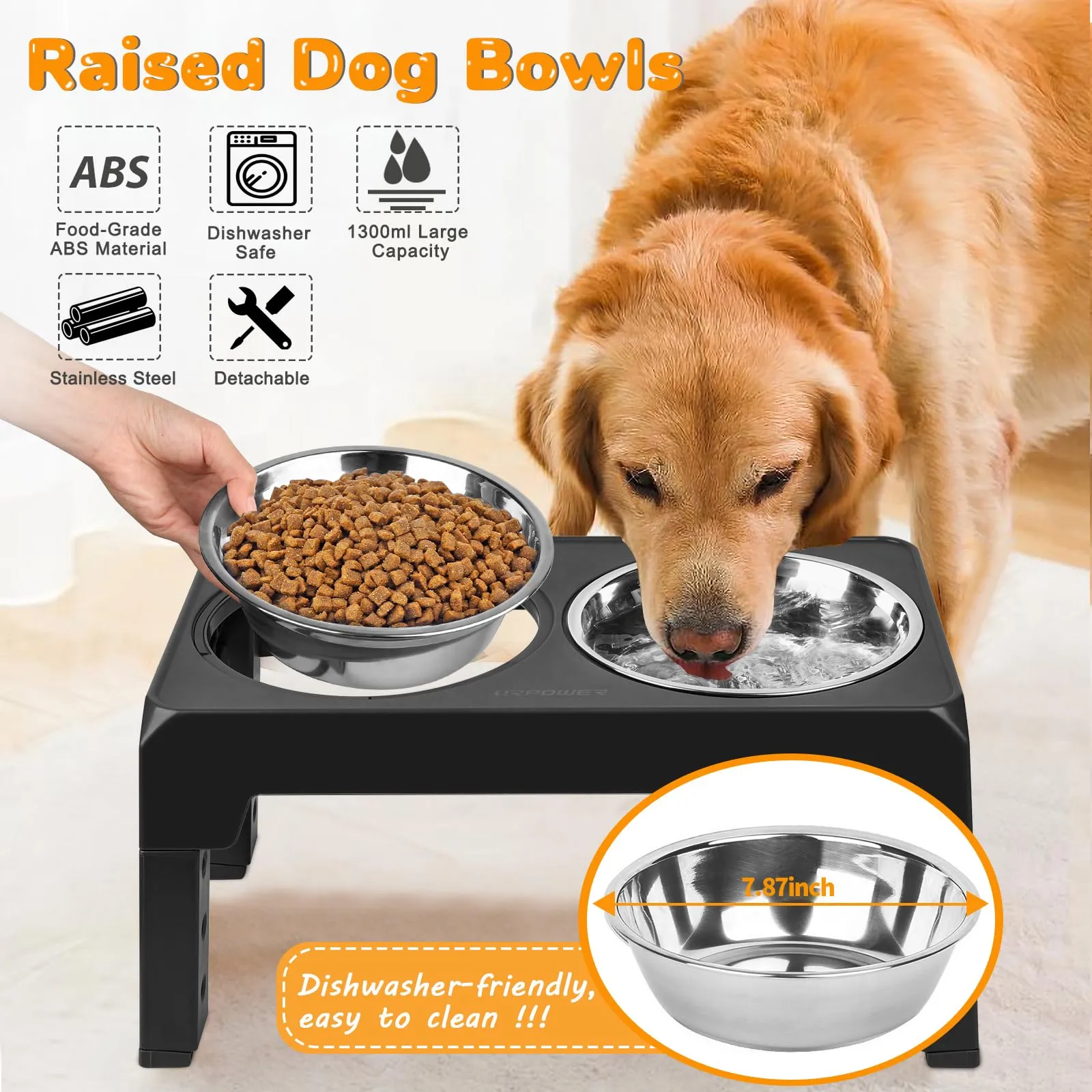 Elevated Dog Bowls 4 Height Adjustable Raised Dog Bowl with 2 Stainless Steel Dog Food Bowls Non-Slip Dog Bowl Stand Adjusts to 3.2”, 8.7”, 10.2”, 11.8” for Small Medium Large Dogs and Pets