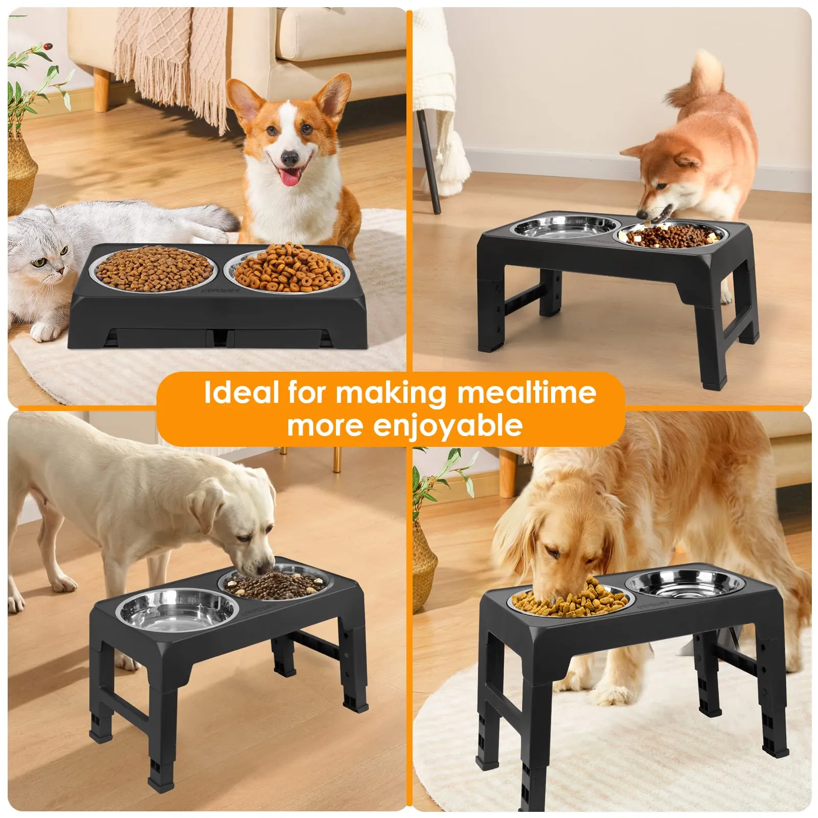 Elevated Dog Bowls 4 Height Adjustable Raised Dog Bowl with 2 Stainless Steel Dog Food Bowls Non-Slip Dog Bowl Stand Adjusts to 3.2”, 8.7”, 10.2”, 11.8” for Small Medium Large Dogs and Pets