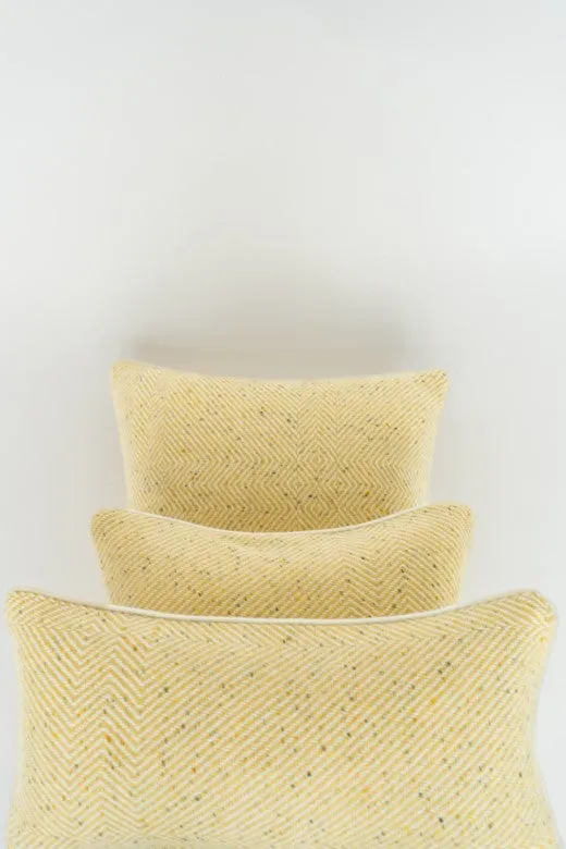 Handwoven Pressed Herringbone Tweed trimmed Blanket in Butter Yellow