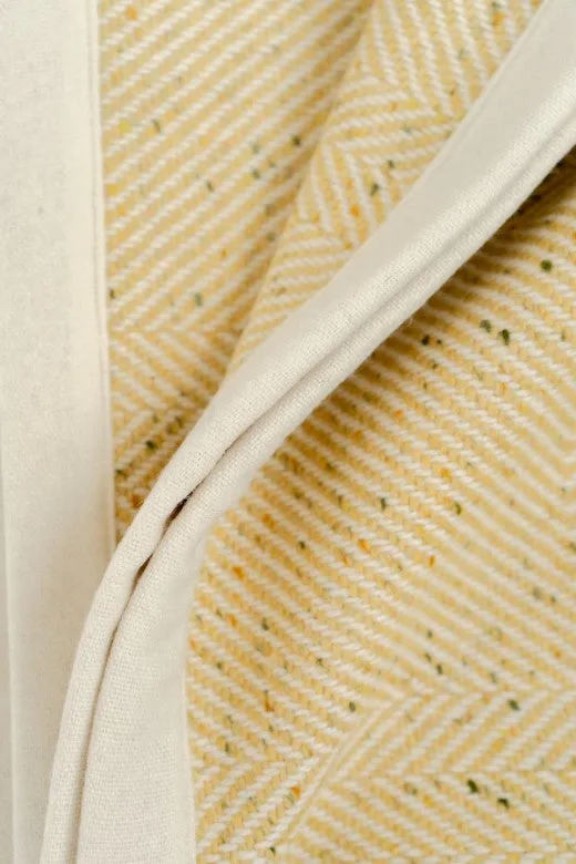 Handwoven Pressed Herringbone Tweed trimmed Blanket in Butter Yellow