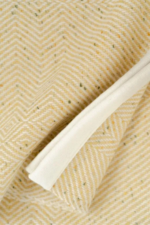 Handwoven Pressed Herringbone Tweed trimmed Blanket in Butter Yellow