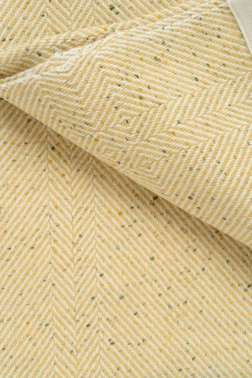 Handwoven Pressed Herringbone Tweed trimmed Blanket in Butter Yellow