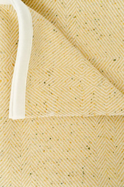 Handwoven Pressed Herringbone Tweed trimmed Blanket in Butter Yellow