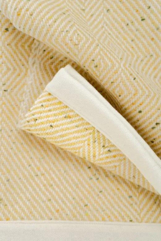 Handwoven Pressed Herringbone Tweed trimmed Blanket in Butter Yellow