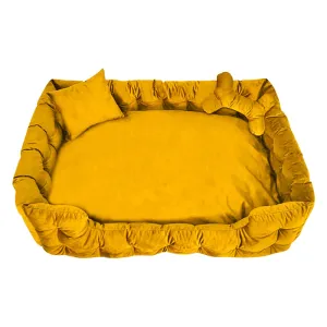 Hiputee Luxurious High Wall Soft Velvet Fabric Washable Bed for Dogs and Cats (Yellow)