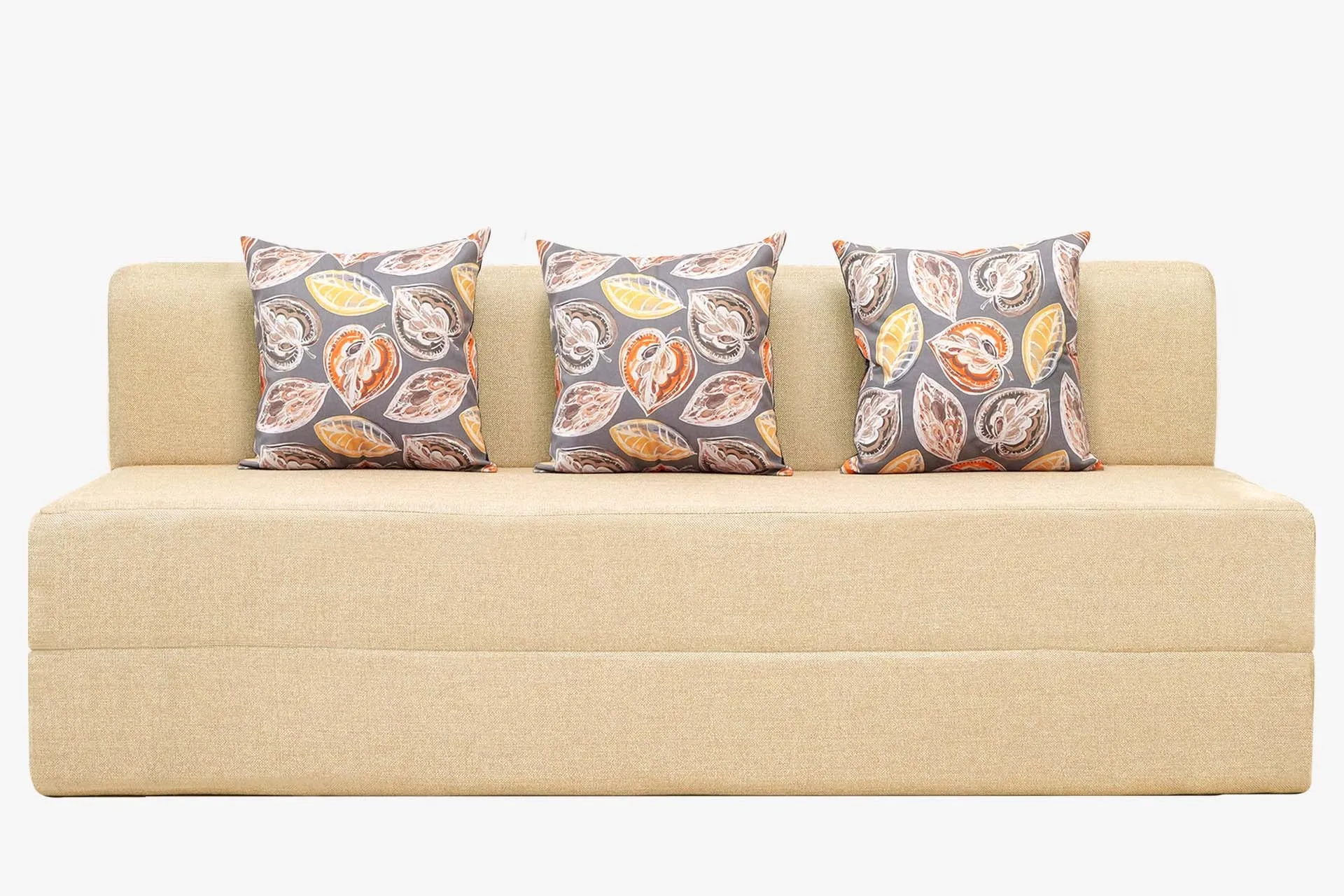Jute Jumbo Sofa Bed, Beige | 6.5 x 6.5, Three Seater | 3 Fallen Leaves Cushions