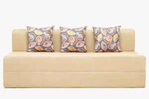 Jute Jumbo Sofa Bed, Beige | 6.5 x 6.5, Three Seater | 3 Fallen Leaves Cushions