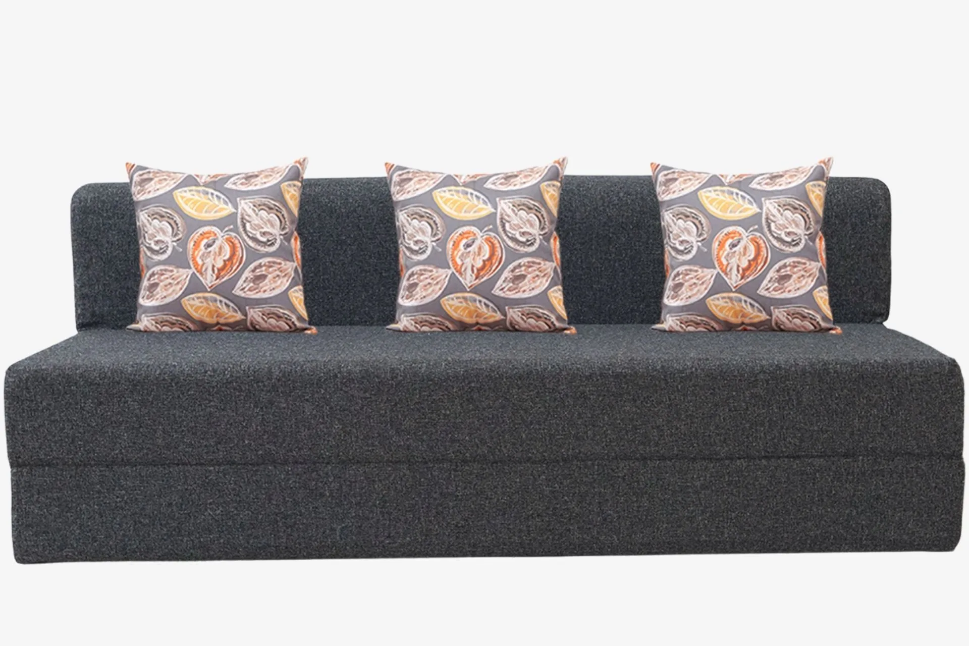 Jute Jumbo Sofa Bed, Dark Grey | 6.5 x 6.5, Three Seater | 3 Fallen Leaves Cushions