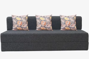Jute Jumbo Sofa Bed, Dark Grey | 6.5 x 6.5, Three Seater | 3 Fallen Leaves Cushions