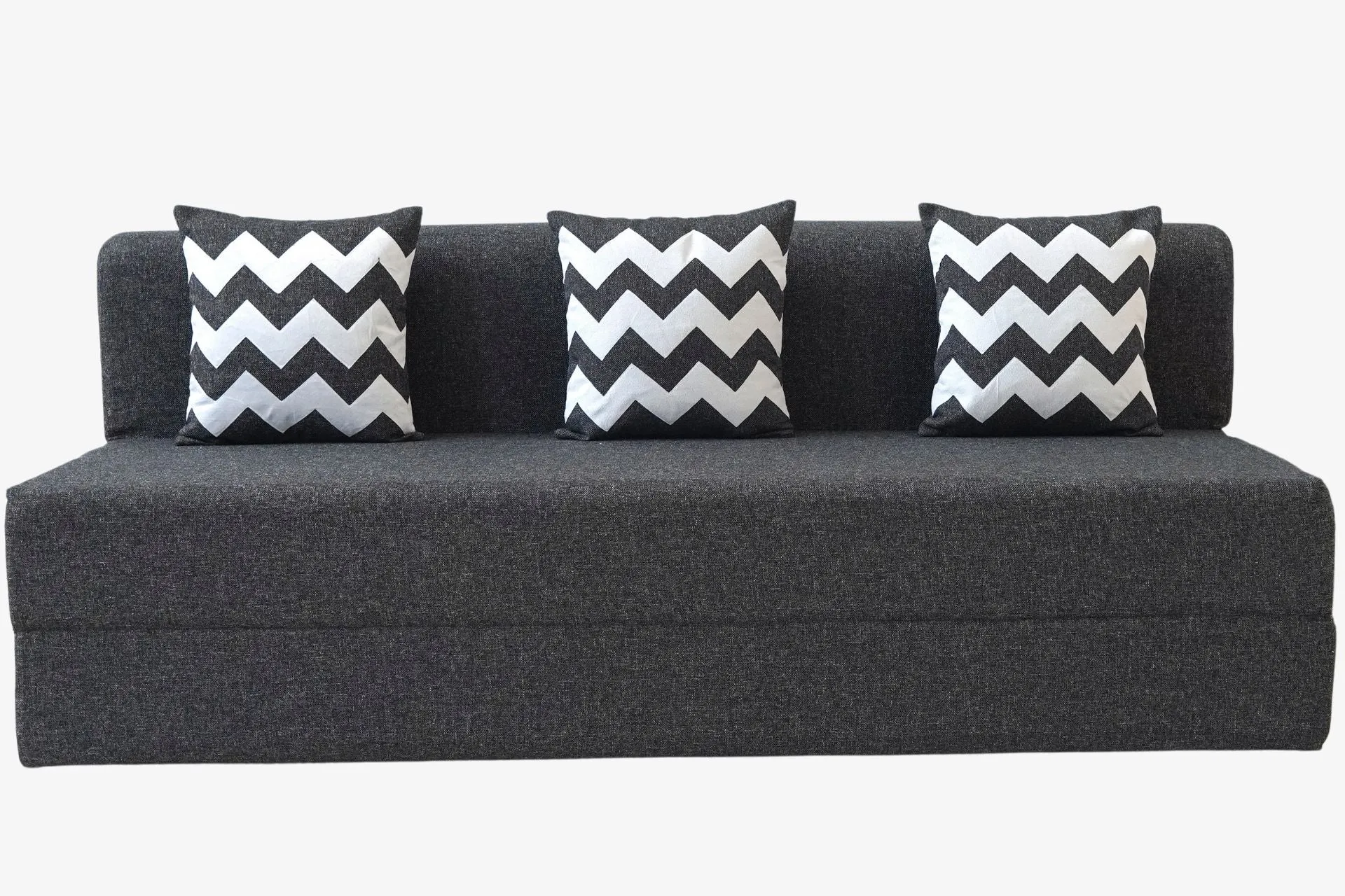 Jute Jumbo Sofa Bed, Dark Grey | 6.5 x 6.5, Three Seater | 3 ZigZag Cushions