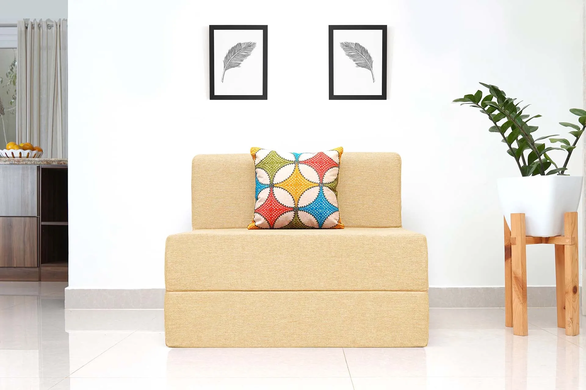 Jute Sofa Bed, Beige | 3 x 6, Single Seater | Jharoka Cushions
