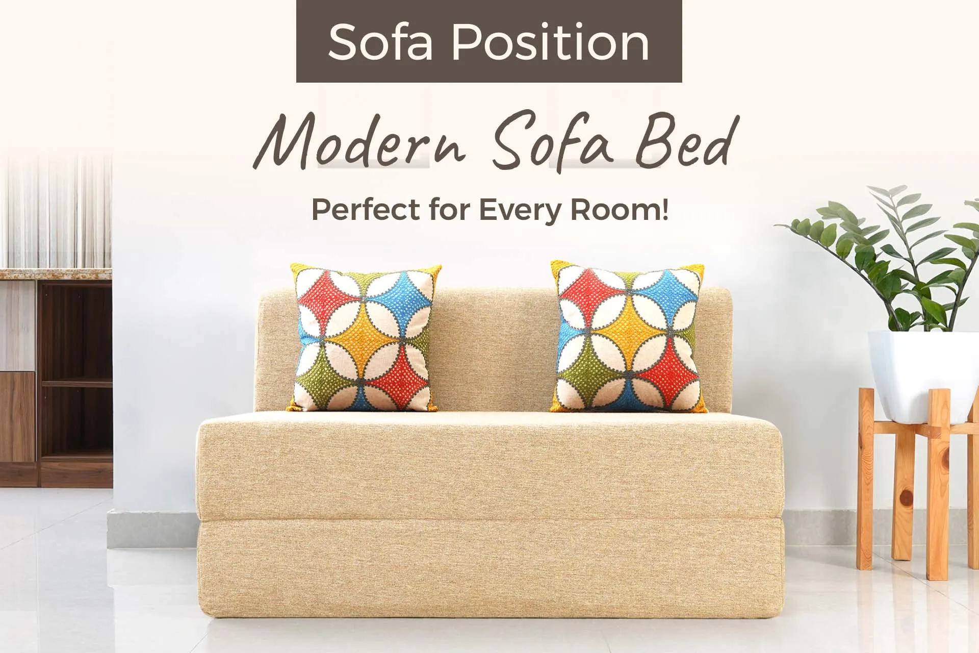Jute Sofa Bed, Beige | 4 x 6, Double Seater | 2 Jharoka Cushions