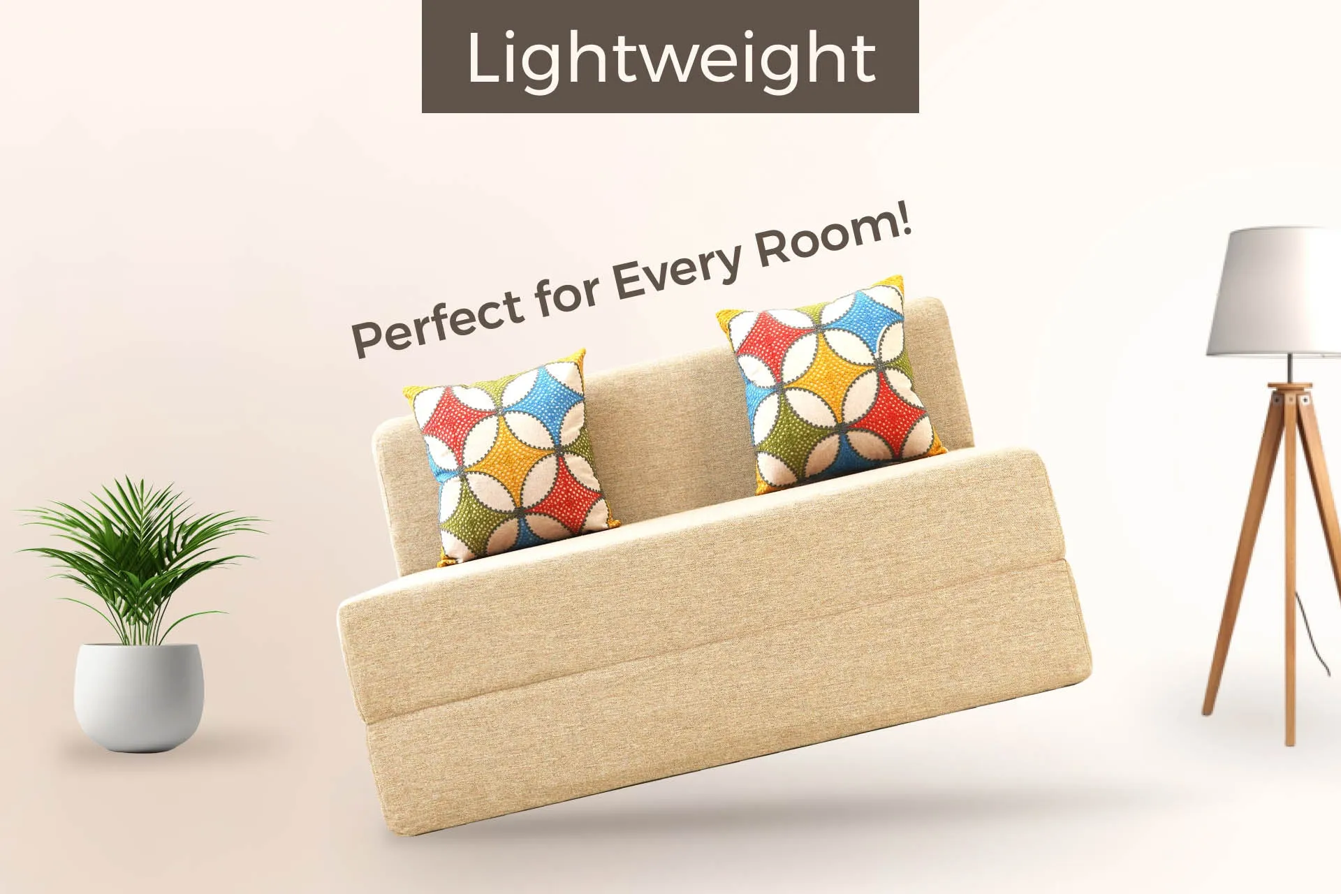 Jute Sofa Bed, Beige | 4 x 6, Double Seater | 2 Jharoka Cushions