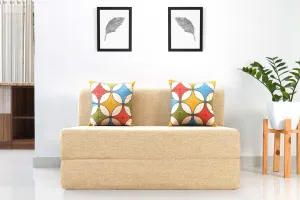 Jute Sofa Bed, Beige | 4 x 6, Double Seater | 2 Jharoka Cushions