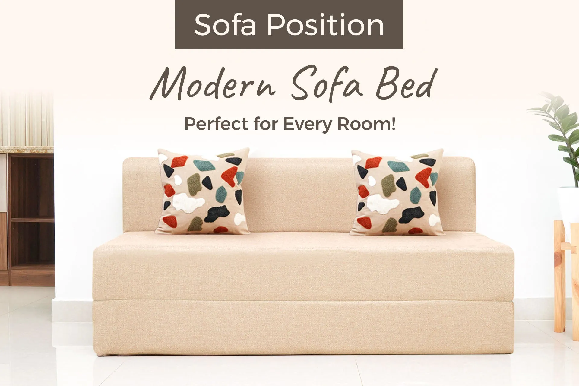 Jute Sofa Bed, Beige | 5 x 6, Three Seater | 2 Pebble Cushions