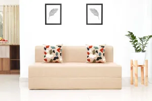 Jute Sofa Bed, Beige | 5 x 6, Three Seater | 2 Pebble Cushions