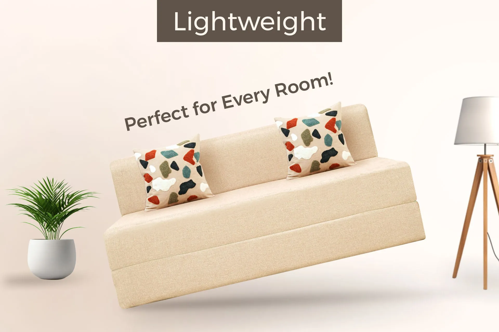 Jute Sofa Bed, Beige | 5 x 6, Three Seater | 2 Pebble Cushions