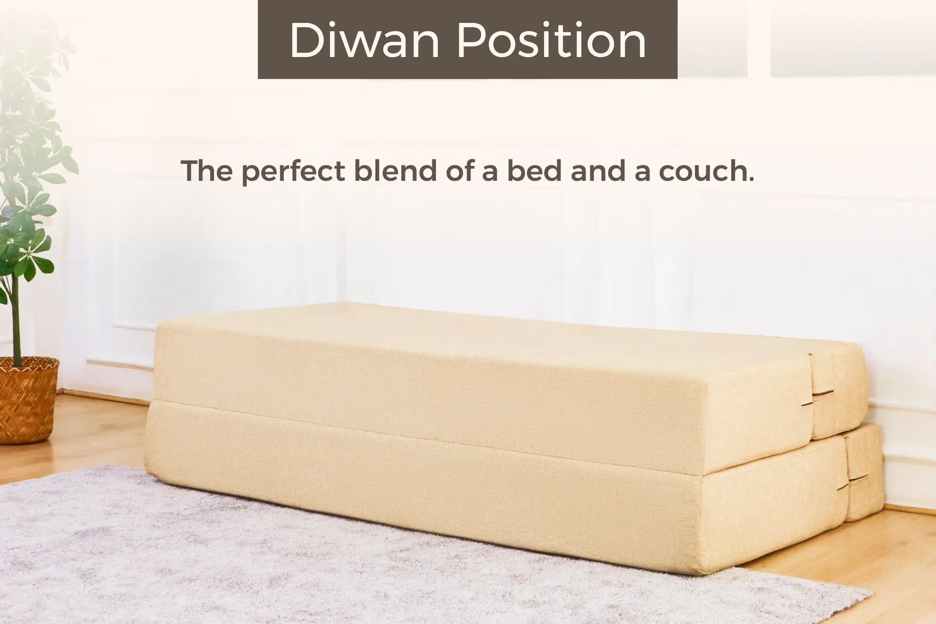 Jute Sofa Bed, Beige | 6 x 6, Three Seater | 3 Beige Zigzag Cushions
