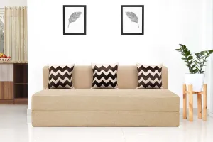Jute Sofa Bed, Beige | 6 x 6, Three Seater | 3 Beige Zigzag Cushions