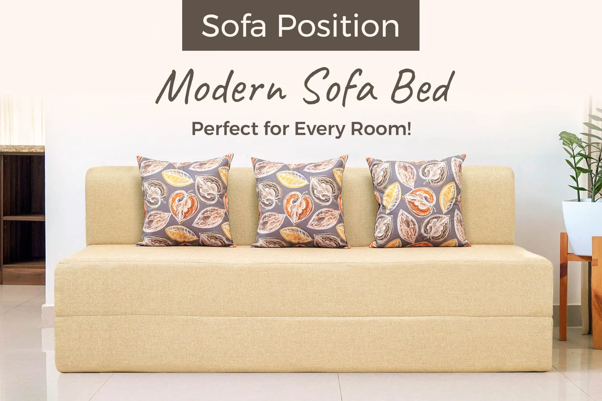 Jute Sofa Bed, Beige | 6 x 6, Three Seater | 3 Fallen Leaves Cushions