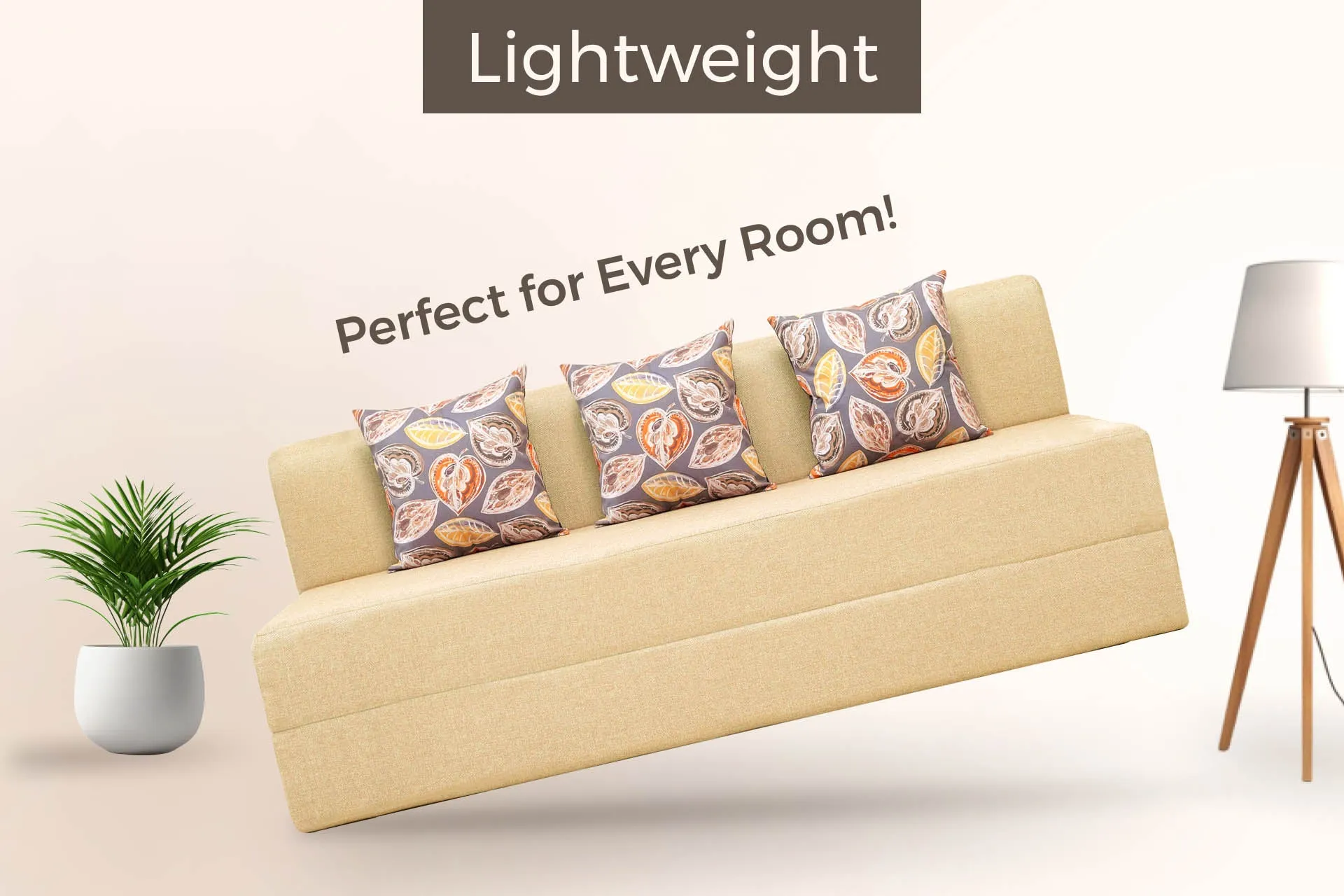 Jute Sofa Bed, Beige | 6 x 6, Three Seater | 3 Fallen Leaves Cushions