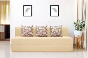 Jute Sofa Bed, Beige | 6 x 6, Three Seater | 3 Fallen Leaves Cushions