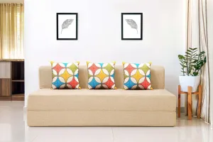 Jute Sofa Bed, Beige | 6.5 x 6, Three Seater | 3 Jharokha Cushions