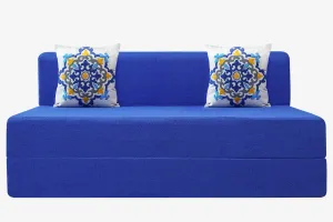 Jute Sofa Bed, Berry Blue | 5 x 6, Three Seater | 2 Blue Medallion Cushions