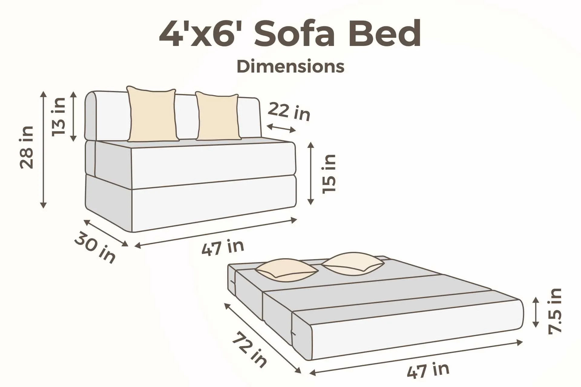 Jute Sofa Bed, Dark Grey | 4 x 6, Double Seater | 2 Fallen Leaves Cushions