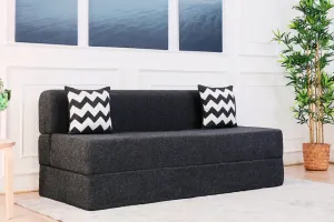 Jute Sofa Bed, Dark Grey | 5 x 6, Three Seater | 2 ZigZag Cushions