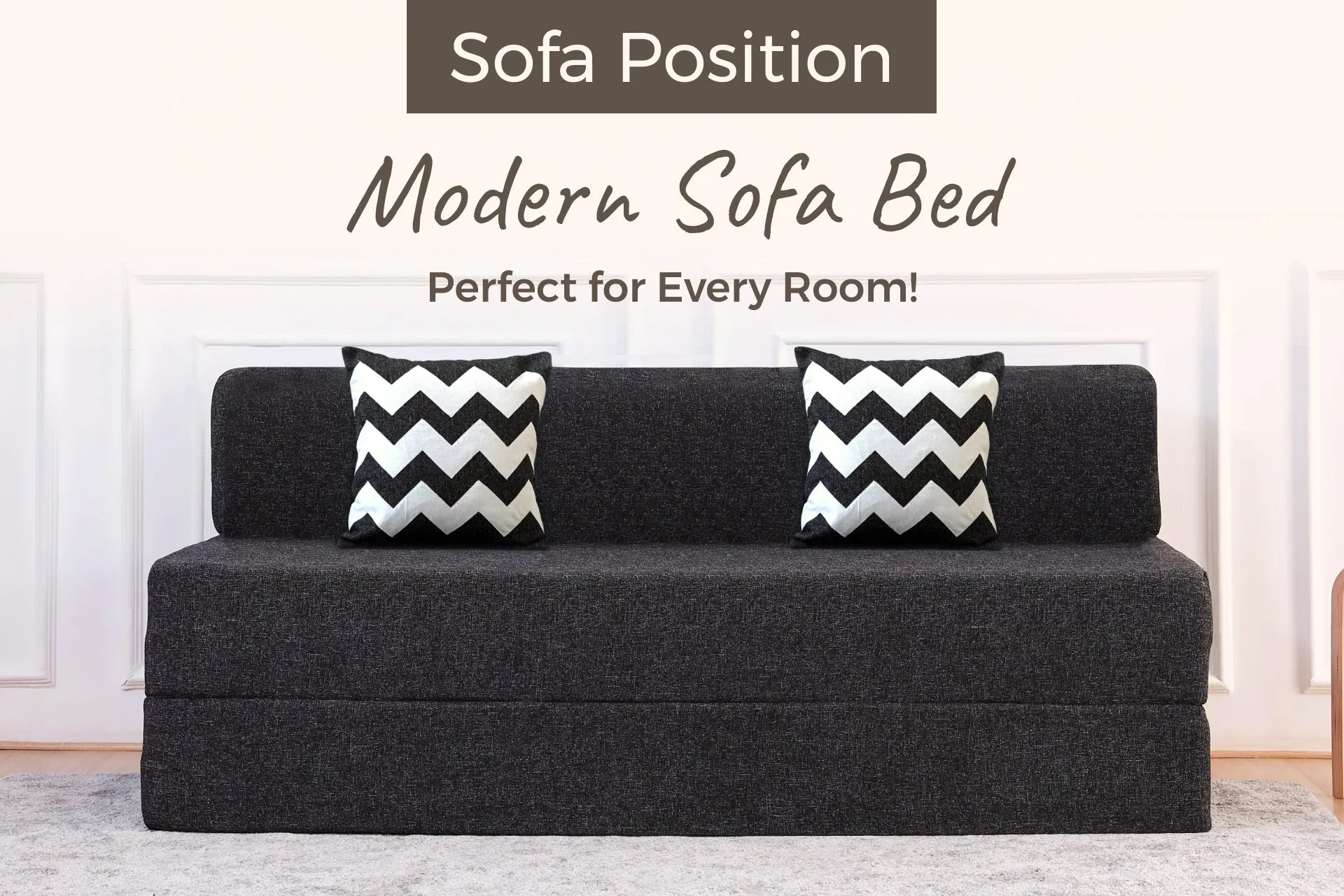 Jute Sofa Bed, Dark Grey | 5 x 6, Three Seater | 2 ZigZag Cushions