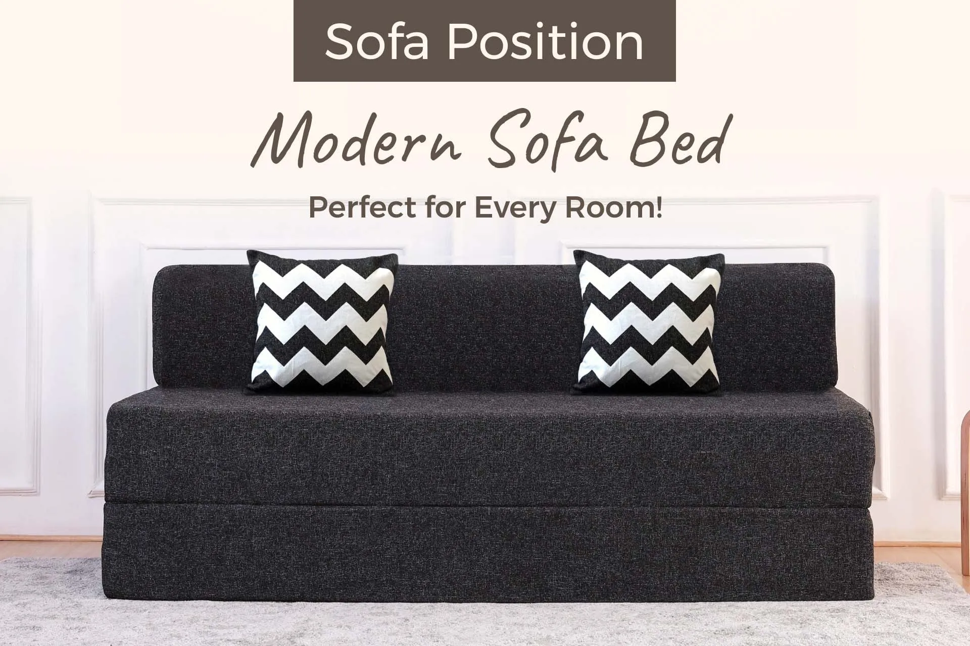 Jute Sofa Bed, Dark Grey | 6 x 6, Three Seater | 2 ZigZag Cushions