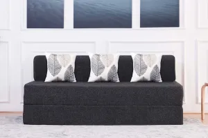 Jute Sofa Bed, Dark Grey | 6 x 6, Three Seater | 3 Thread Bare Cushions