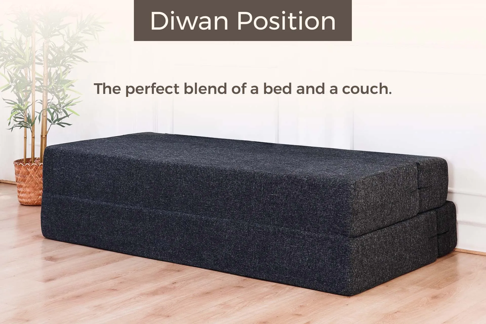 Jute Sofa Bed, Dark Grey | 6 x 6, Three Seater | 3 Thread Bare Cushions