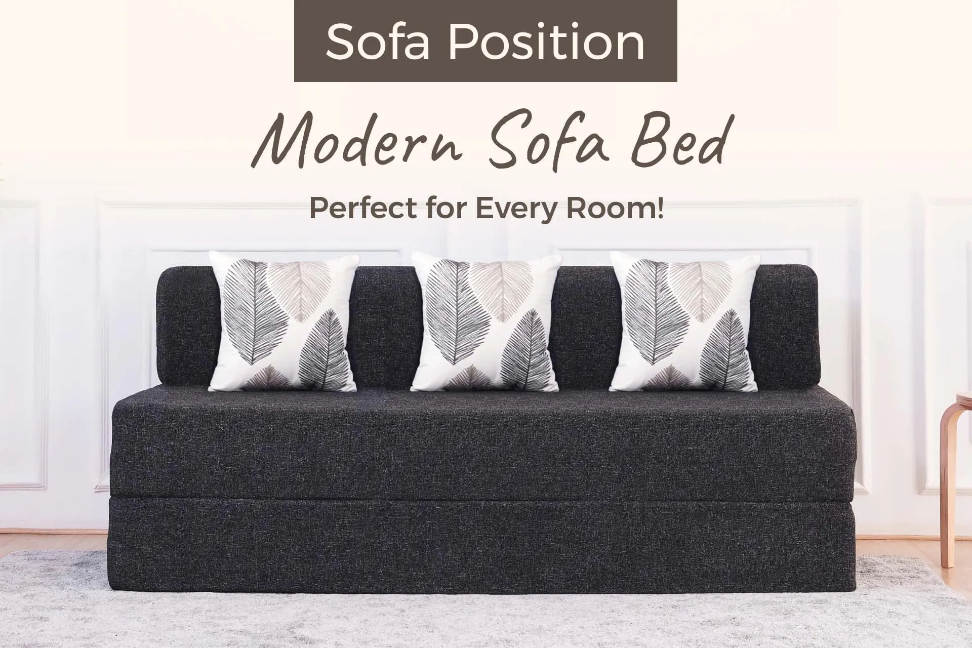 Jute Sofa Bed, Dark Grey | 6 x 6, Three Seater | 3 Thread Bare Cushions