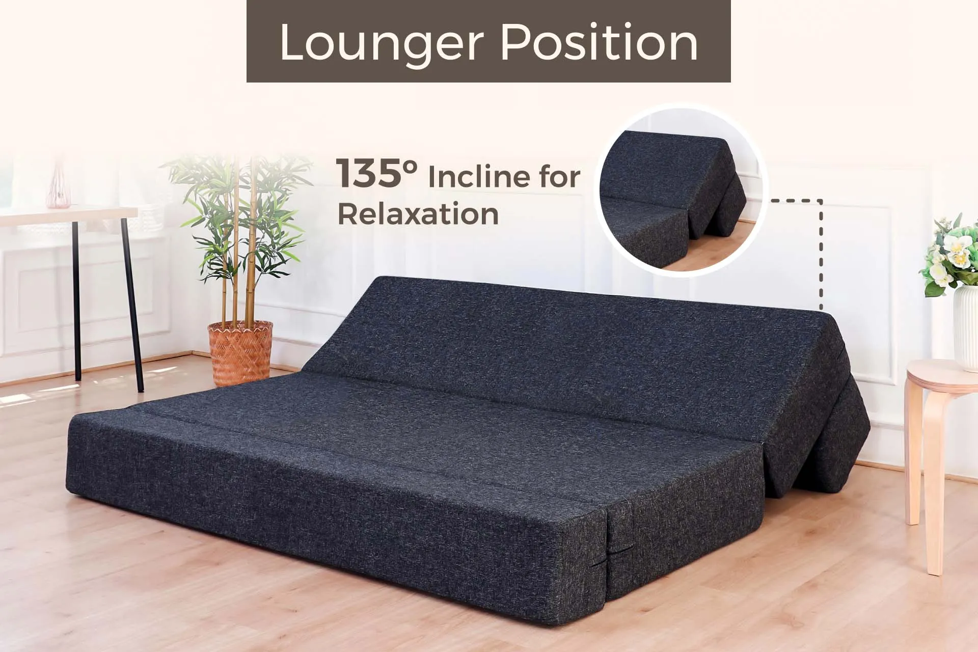 Jute Sofa Bed, Dark Grey | 6 x 6, Three Seater | 3 Thread Bare Cushions