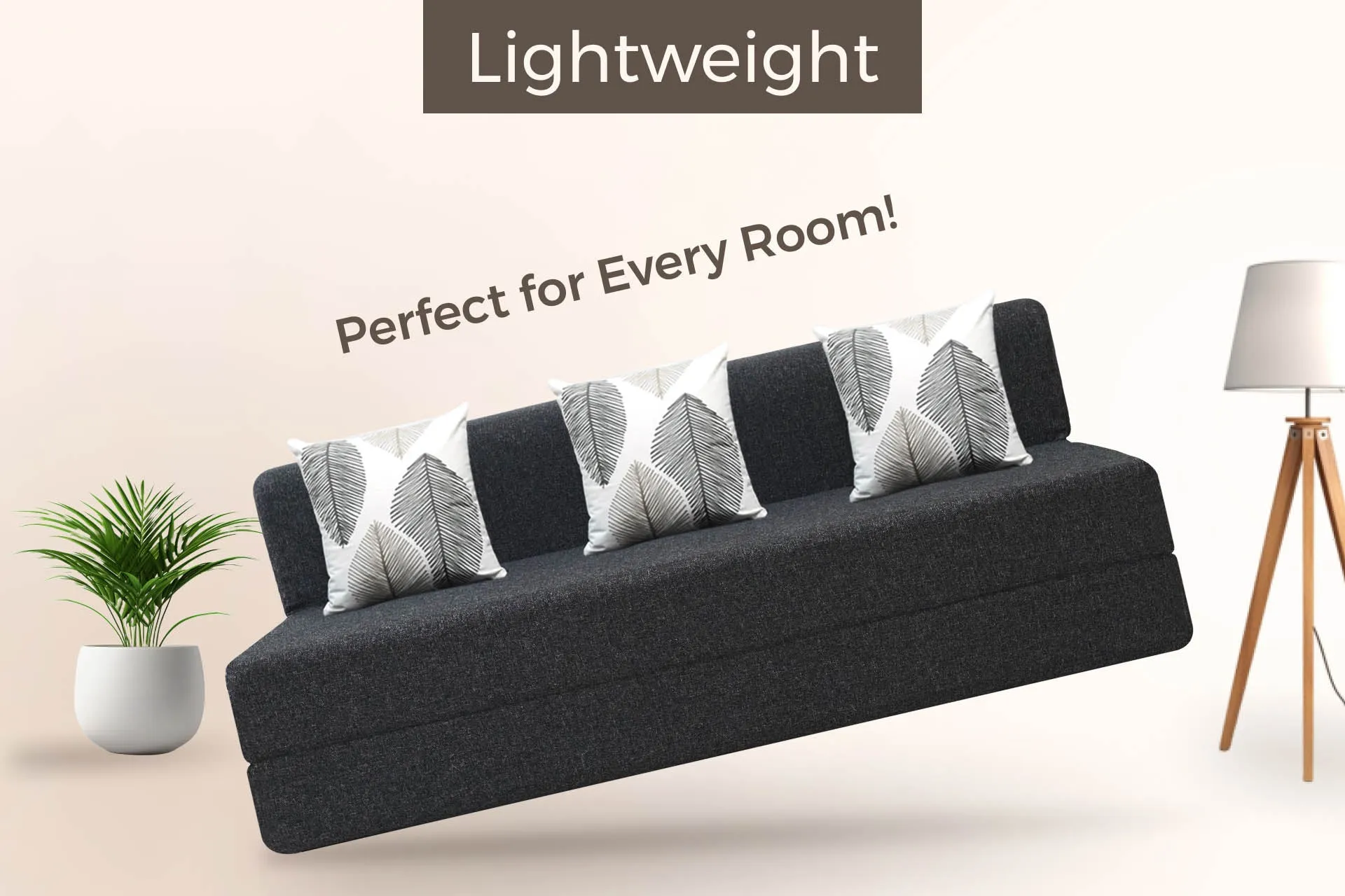 Jute Sofa Bed, Dark Grey | 6 x 6, Three Seater | 3 Thread Bare Cushions