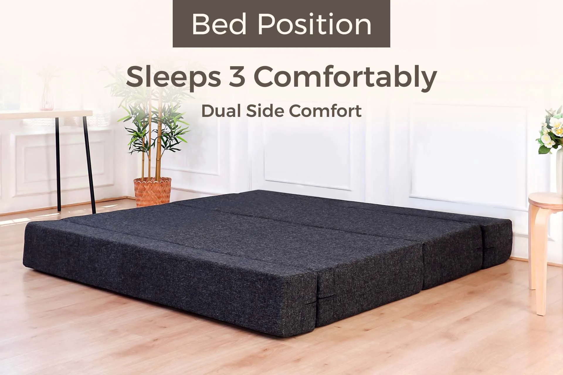 Jute Sofa Bed, Dark Grey | 6 x 6, Three Seater | 3 Thread Bare Cushions